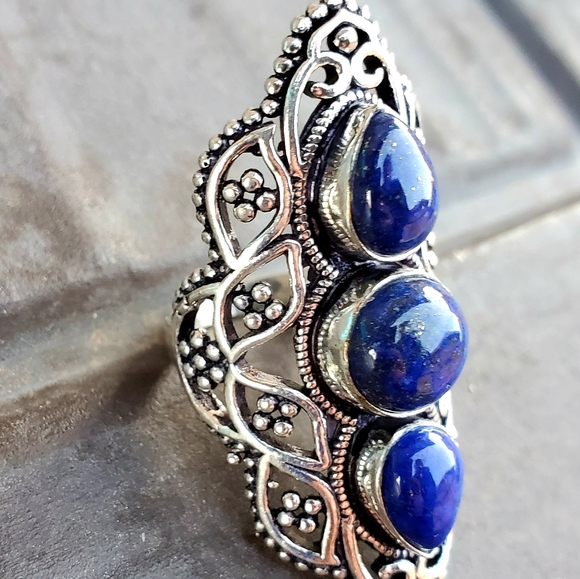 New Lapis Lazuli Silver Statement Ring. - Picture 7 of 12
